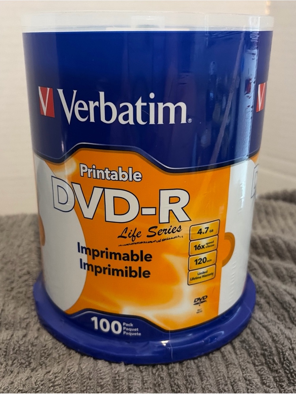 Verbatim DVD-R 4.7GB 16x Printable Blank Media Spindle (100-Pack)